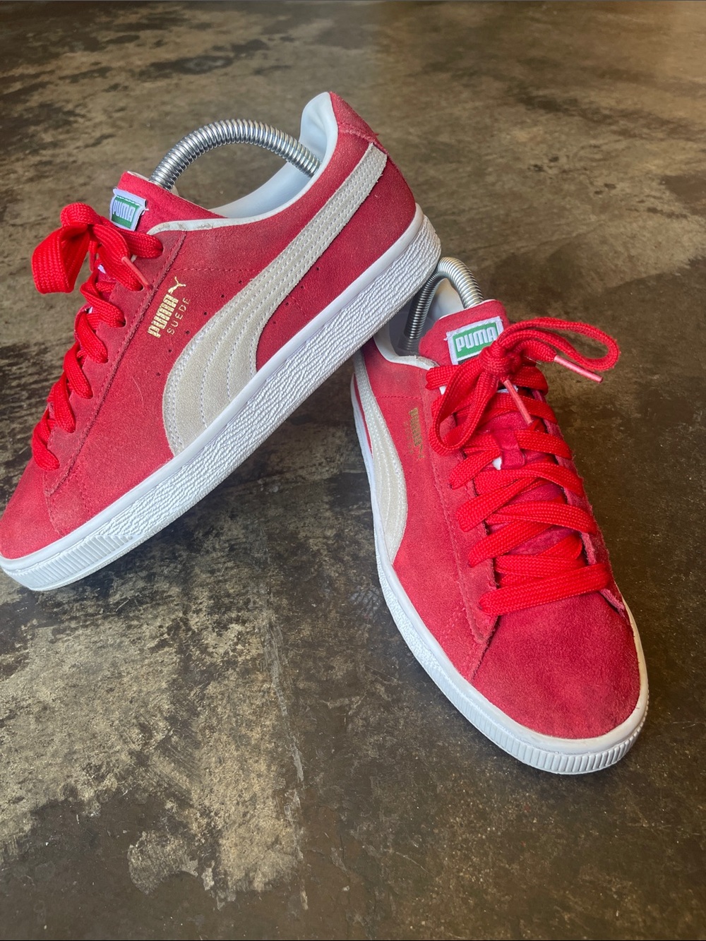 Puma Red Suede Sneakers with White Formstrip